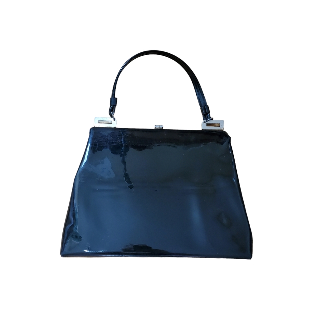 Vintage 1960s Women's Mod Black Patent Shiny Purse